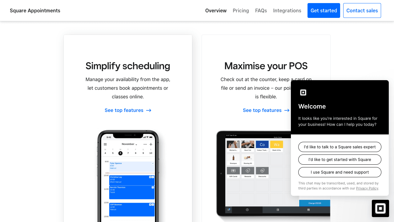 Square Appointments — booking interface