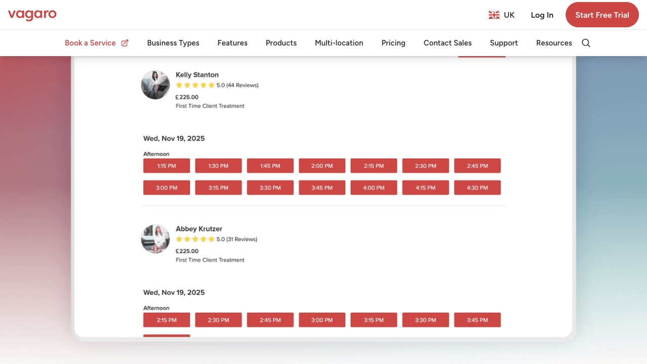 Vagaro — booking interface